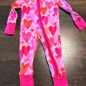 Little Sleepies Pink Heart-Print Footie Pajamas